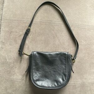 Vintage Fossil Black Leather Shoulder Bag Purse adjustable strap